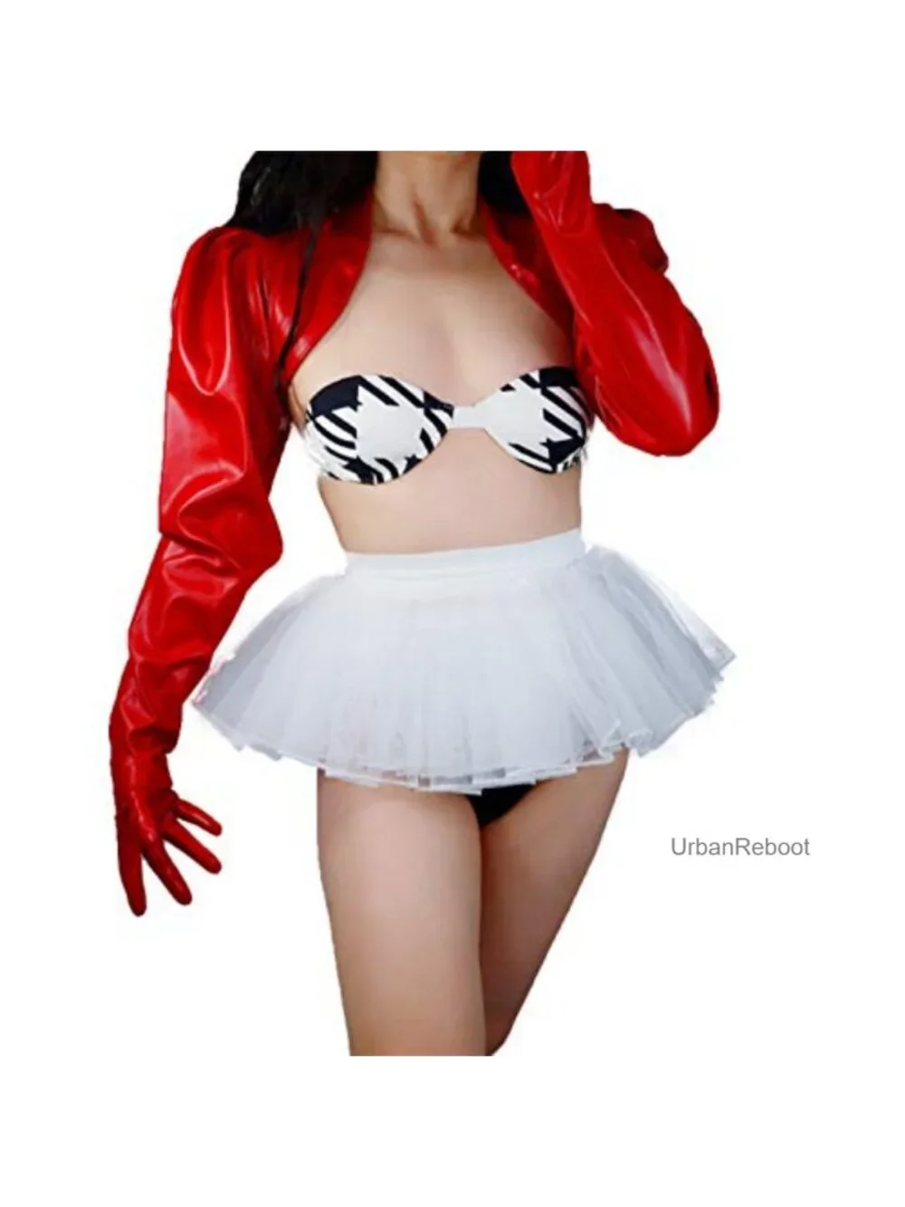 Faux Lambskin Leather Bolero Gloves Crop Top Jacket Shrug Jumper Sun Block Anti